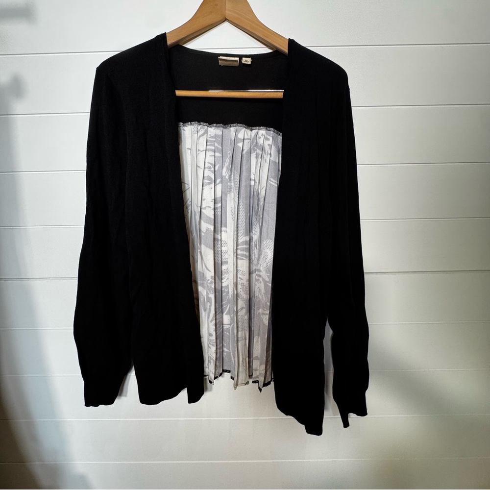 Truth + Style Cardigan with Woven Pleated Back Print Detail Tan/Black XL